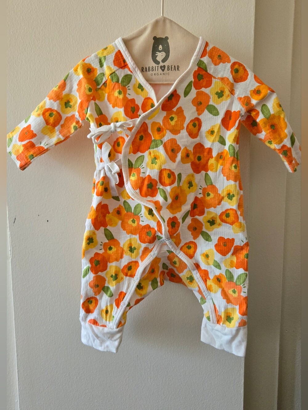 3/$20 Angel Dear White One-Piece with Orange & Yellow Floral Print